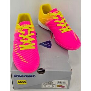 Vizari Liga Indoor Soccer Shoes Kids 5.5J Pink Yellow VZSE90062J - New